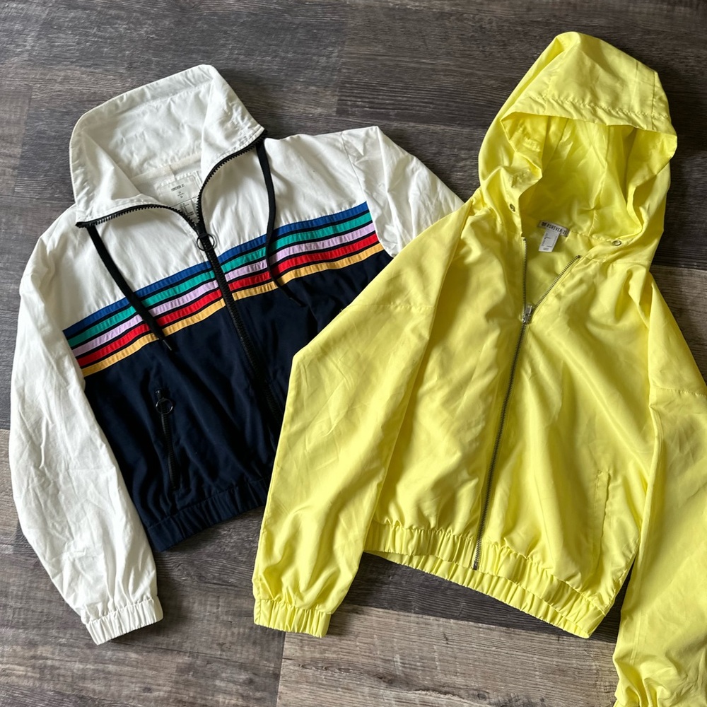 Forever 21 Spring Summer Beach Yellow & White Blue Zip-Up Jacket windbreaker